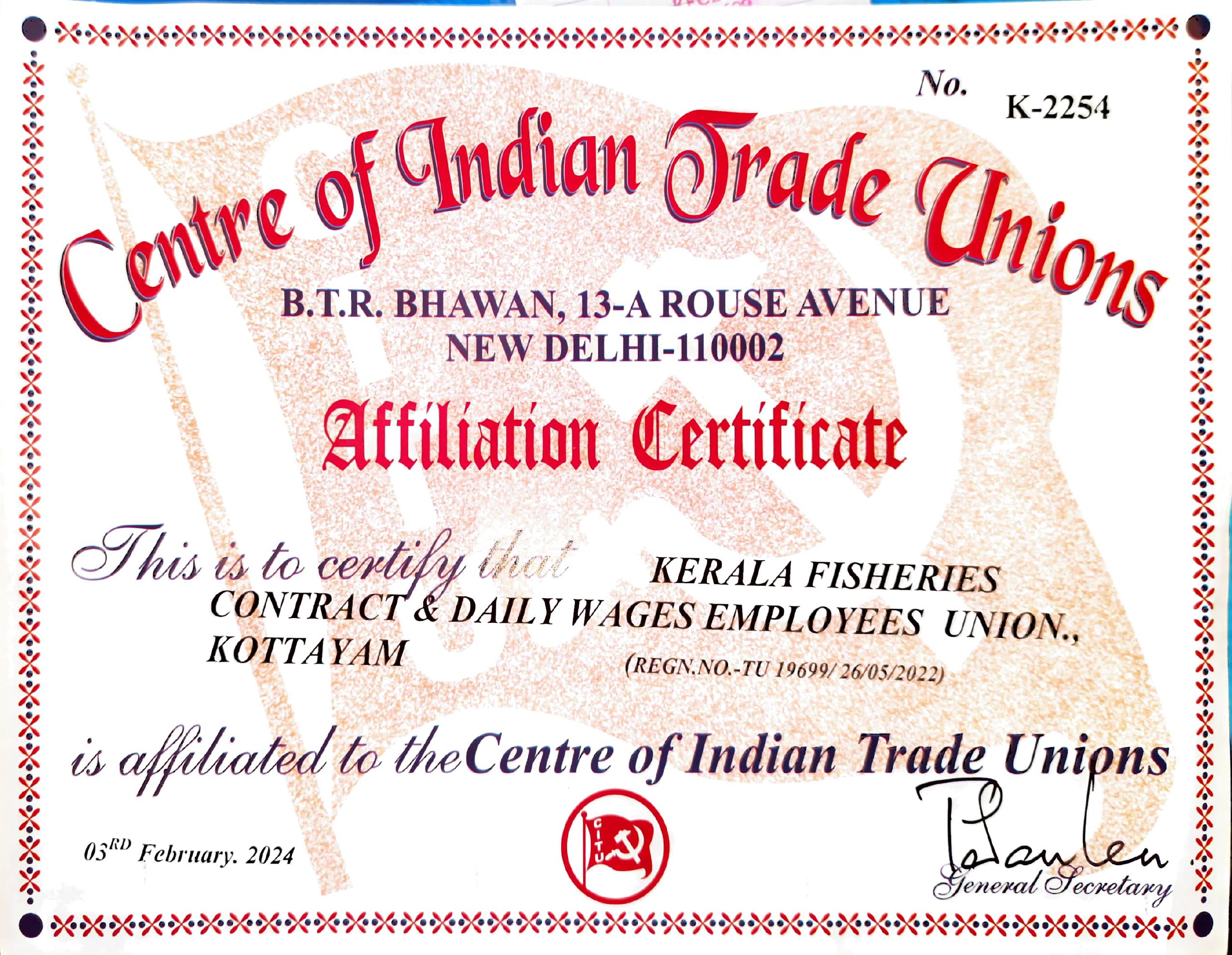 CITU Affiliation Certificate of KFCDEU